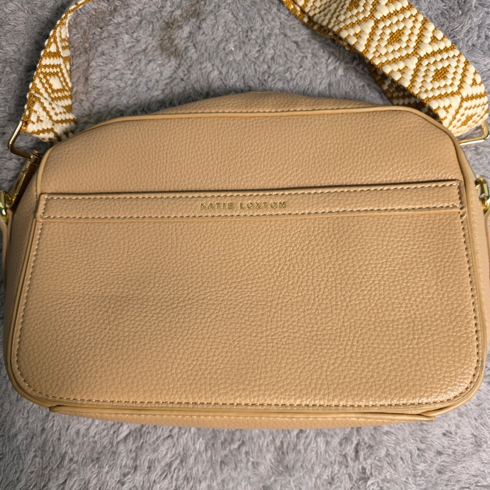 Katie Loxton Crossbody Bag Pebbled Vegan Leather Tribal Geometric Woven Strap - Picture 2 of 14